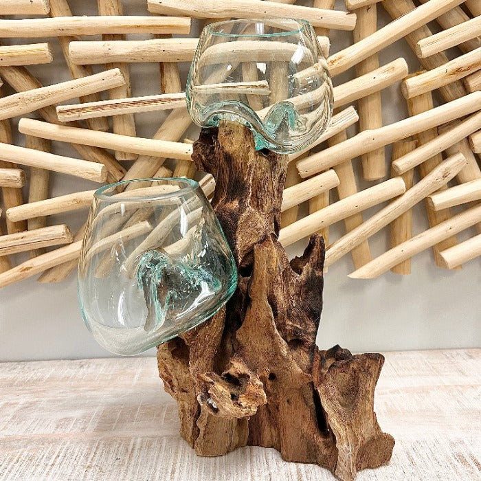 Mouthblown Glass on Driftwood Sunshine & Sweet Peas Coastal Decor