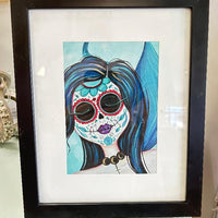 Framed Mermaid Sugar Skull Embellished Print