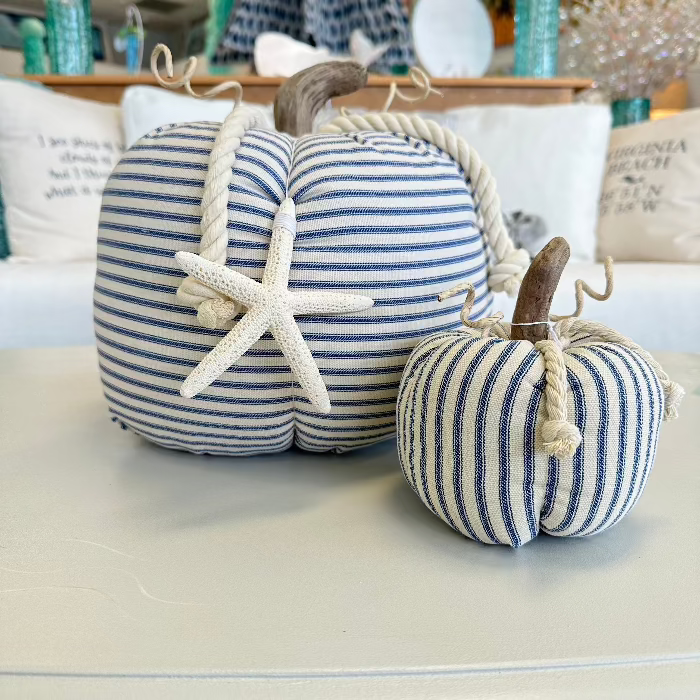 Individual Driftwood & Fabric Pumpkin Sunshine & Sweet Peas Coastal Decor