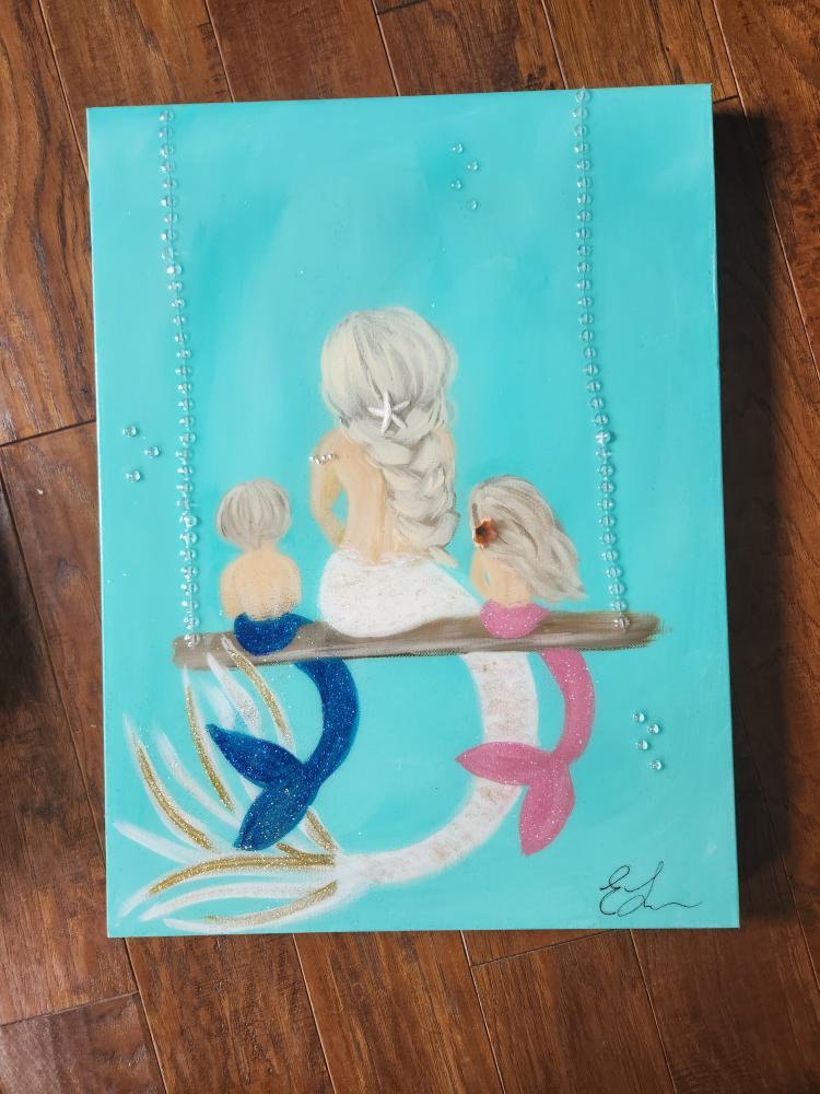 Custom Mermaid on Canvas w/Resin Finish & Embellishments Commission