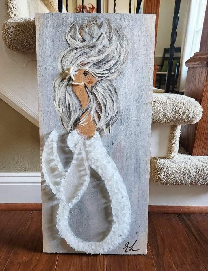 Custom Mermaid on Wood w/Matte Finish & Embellishments Commission