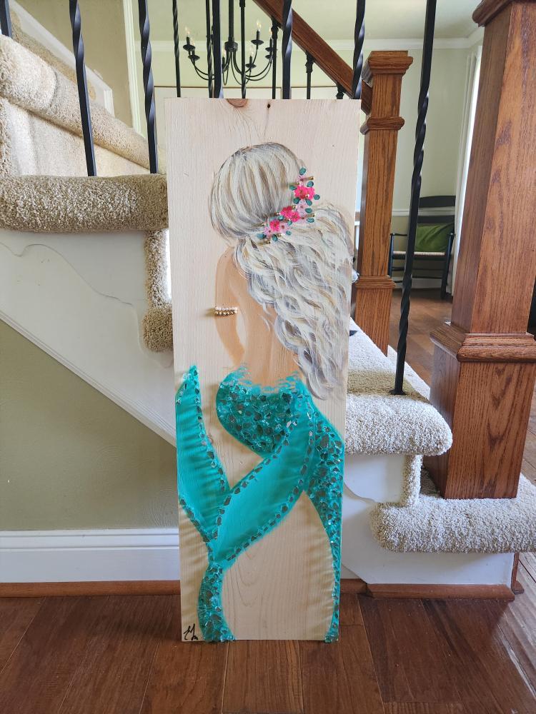 Custom Mermaid on Wood w/Matte Finish & Embellishments Commission