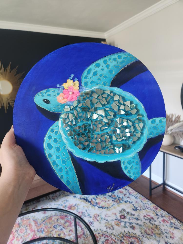 Sea Turtle Painting w/Glass Embellishments