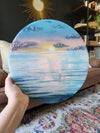 Golden Beachscape Wooden Round