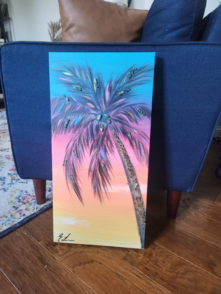 Palm Tree on Wooden Canvas