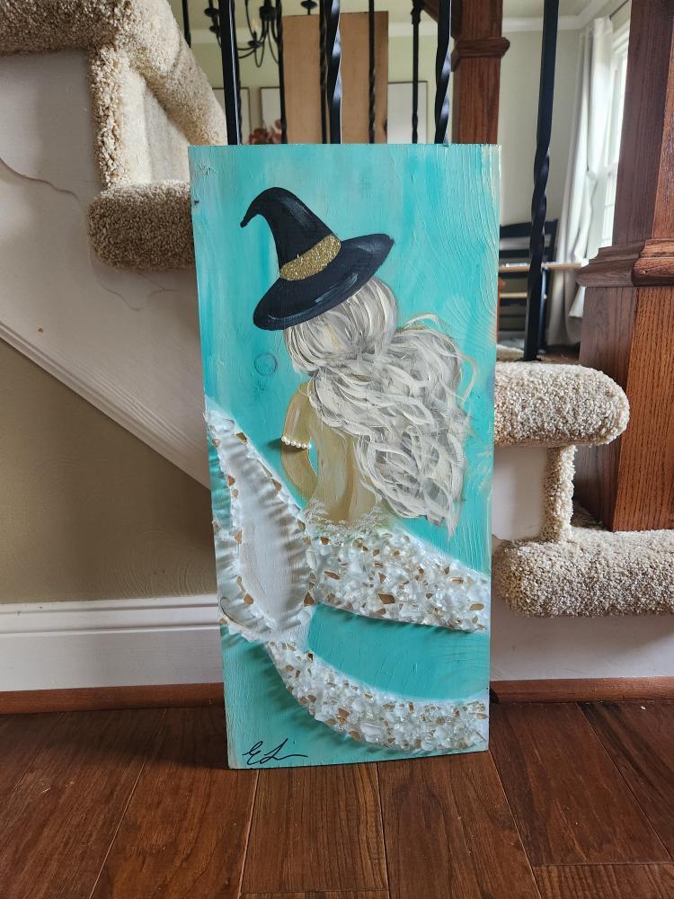 Assorted Mermaid Paintings on Wood w/Glass Embellishments