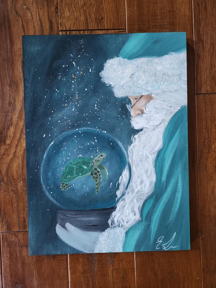 Santa Gazing In Snow Globe w/ Sea Turtle Painting