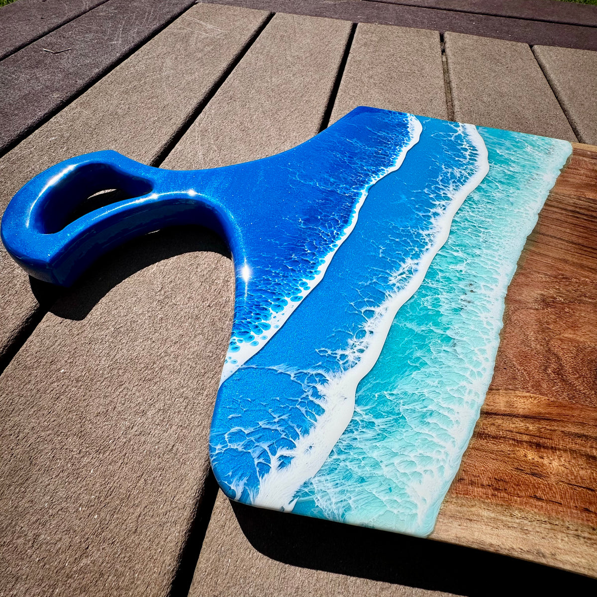 Beach Inspired Blue Resin 25" Wooden Charcuterie Board