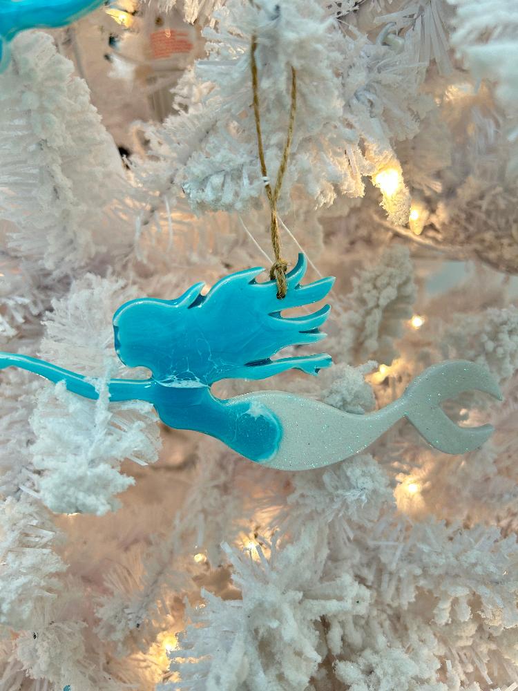 Assorted Swimming Mermaid Resin Christmas Ornament Sunshine & Sweet Peas Costal Decor