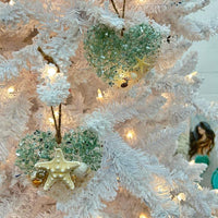 Assorted 4" Acrylic Coastal Heart Christmas Ornaments w/ Glass, Shells, Sand, & Resin Sunshine & Sweet Peas Coastal Decor