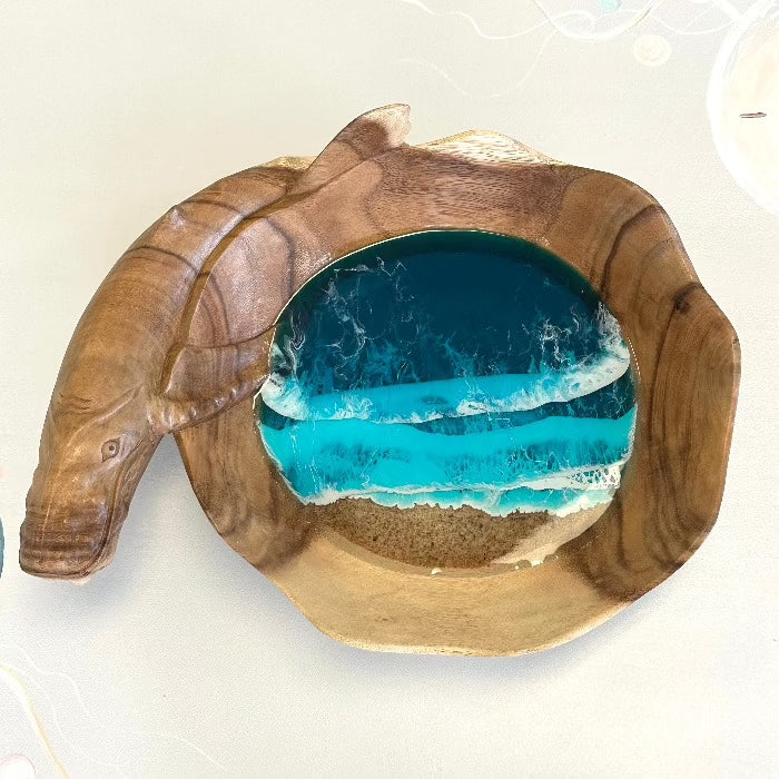 Wooden Whale Bowls w/Beach Inspired Resin Sunshine & sweet Pea's Costal Decor