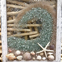 Coastal Glass Art w/ Shells, Glass, Resin, Sand- 11"x 14" Sunshine & Sweet Pea's Costal Decor