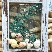 Coastal Glass Art w/ Shells, Glass, Resin, Sand- 5"x 7" Sunshine & Sweet Pea's Costal Decor