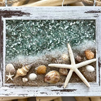 Coastal Glass Art w/ Shells, Glass, Resin, Sand- 5"x 7" Sunshine & Sweet Pea's Costal Decor