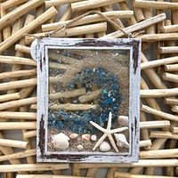 Coastal Glass Art w/ Shells, Glass, Resin, Sand- 8"x10"