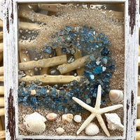 Coastal Glass Art w/ Shells, Glass, Resin, Sand- 8"x10" Sunshine & Sweet Pea's Costal Decor