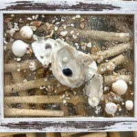 Coastal Glass Art w/ Shells, Glass, Resin, Sand- 8"x10" Sunshine & Sweet Pea's Costal Decor