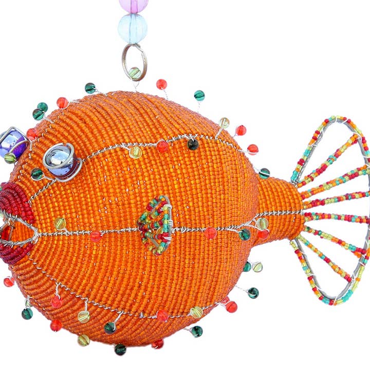 Beaded Blow Fish Christmas Ornament (assorted)