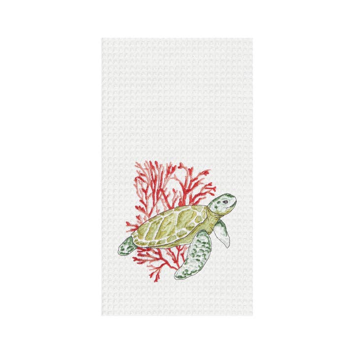 Waffle Weave Embroidered Kitchen Towels Sunshine & Sweet Peas Coastal Decor