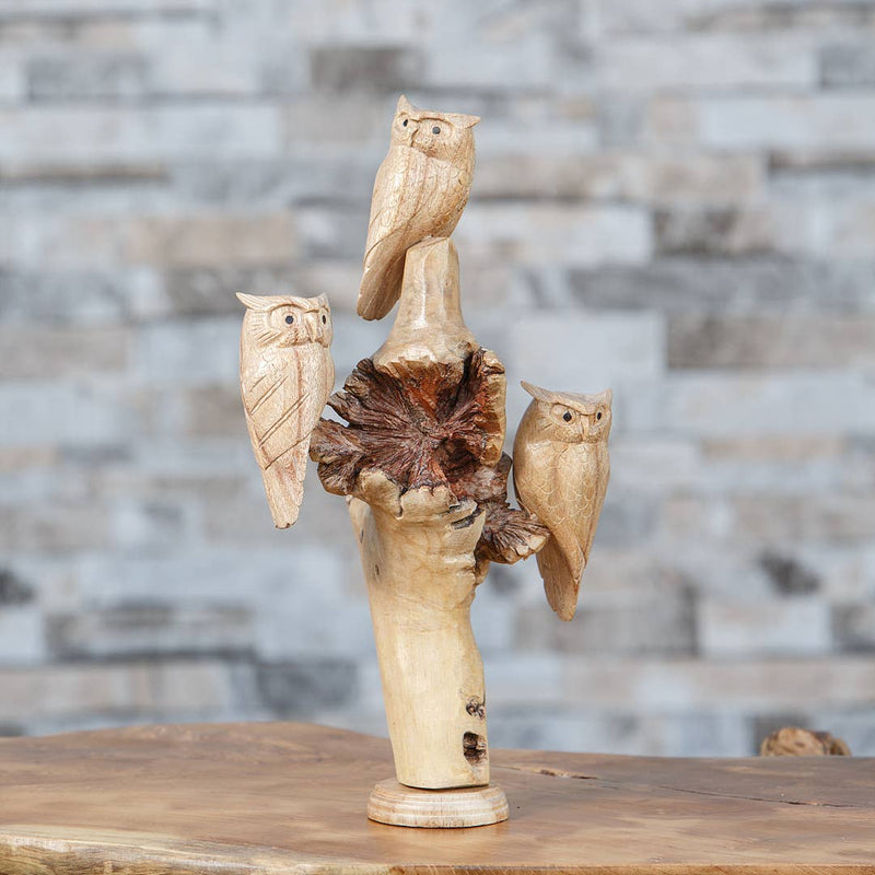 Hand Carved Wood Owls