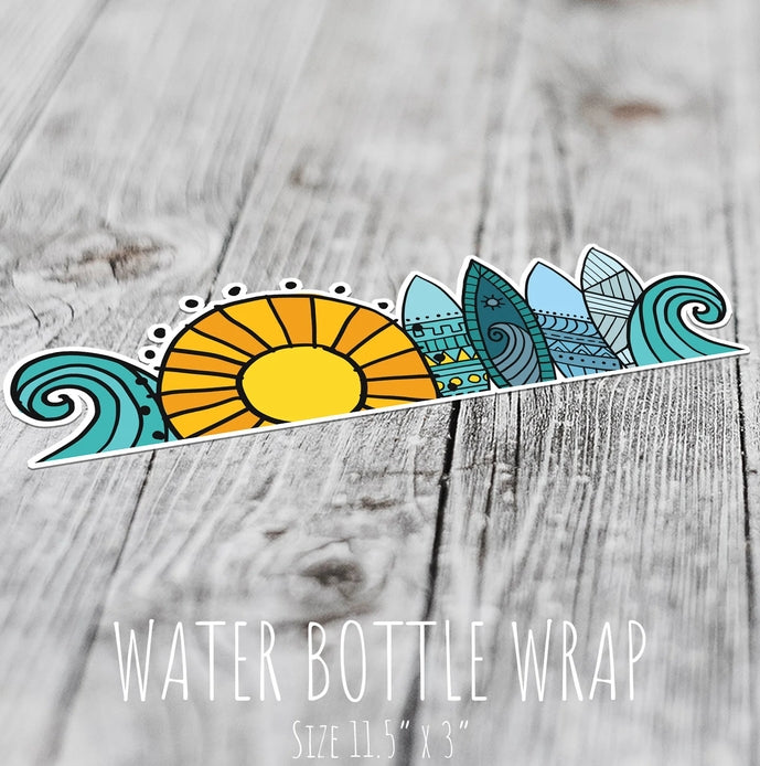 Sun and Surf Vinyl Water Bottle Wrap/Sticker Sunshine & Sweet Peas Coastal Decor