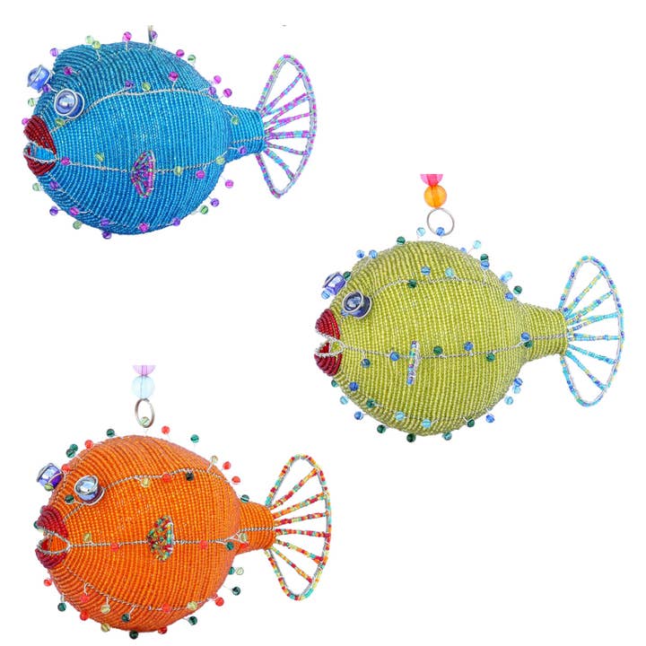 Beaded Blow Fish Christmas Ornament (assorted) Sunshine & Sweet Peas Coastal Decor