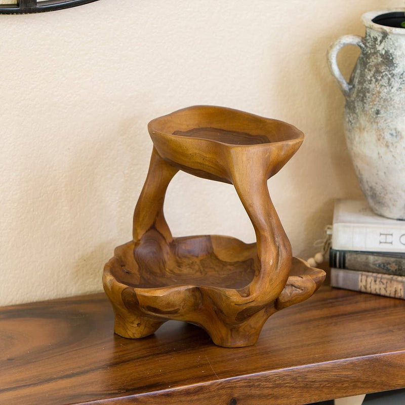 Two Tier Teak Root Tray