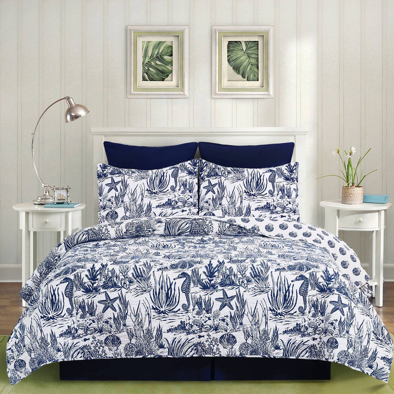 Reef Shores Blue Coastal Quilt Set- Assorted Sizes