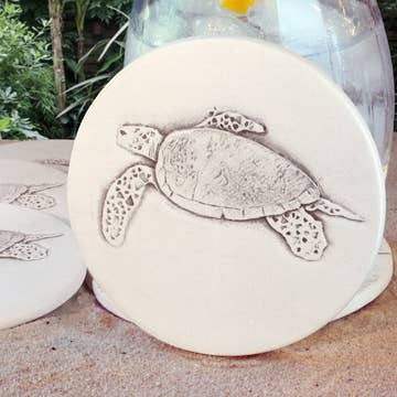 Absorbent Clay Coaster Set Sunshine & Sweet Peas Coastal Decor