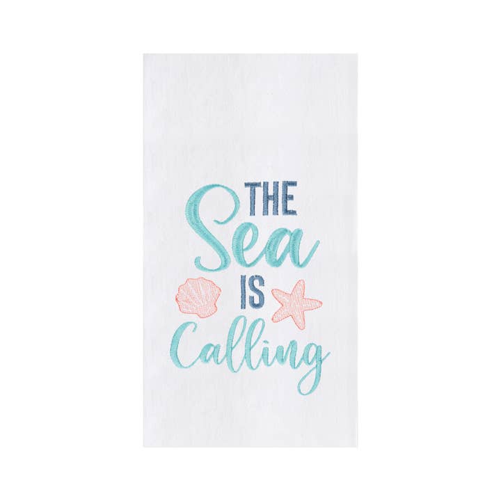 Sea Flour Sack Embroidered Kitchen Towels Sunshine & Sweet Peas Coastal Decor