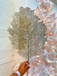 Gold Glitter Lace Fan Coral Sprig Decoration