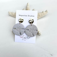 Sand Dollar Dangle Polymer Clay Earrings Black & White & Gray - Sunshine & Sweet Pea's Coastal Decor