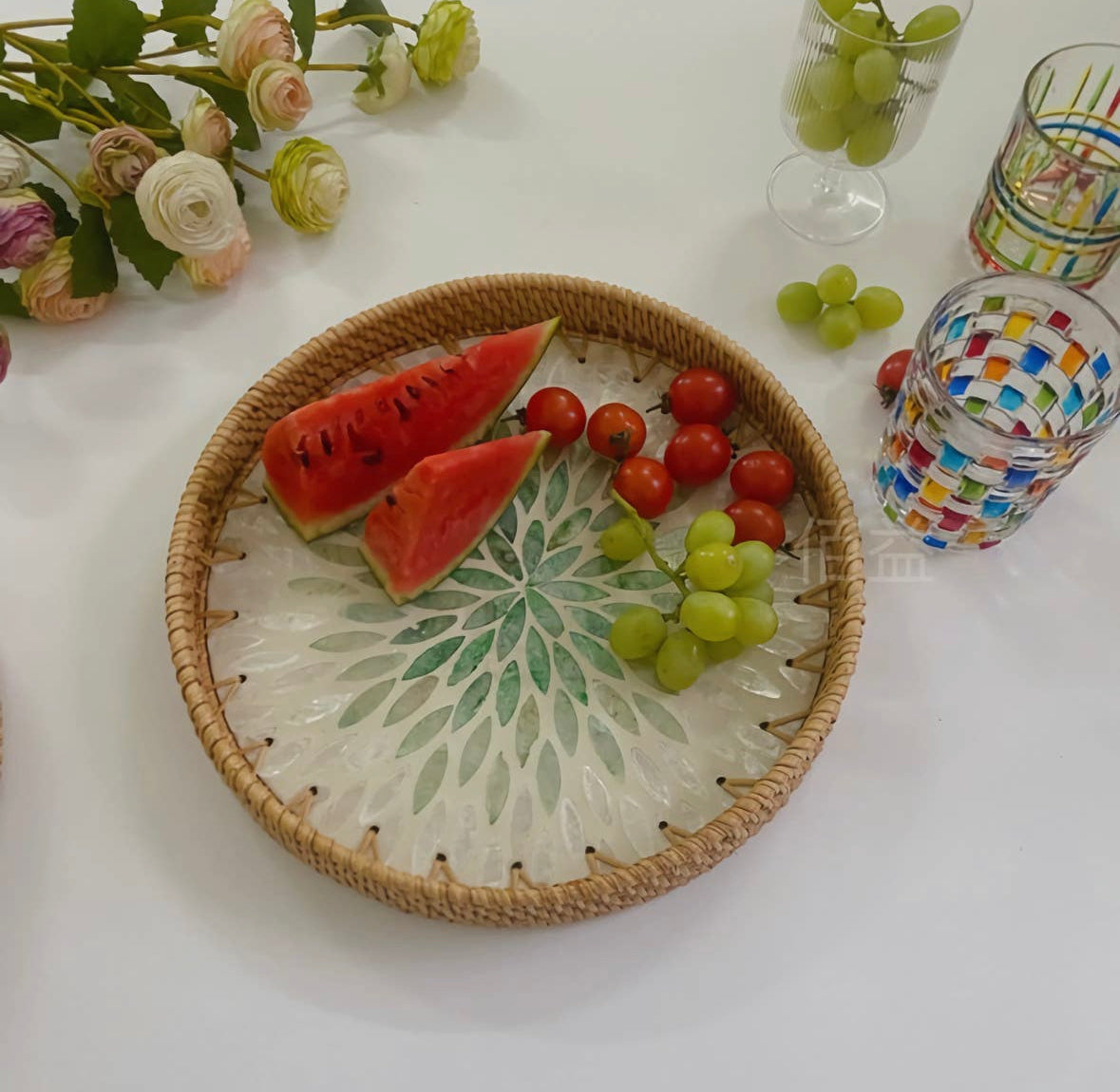 Handmade Rattan & Seashell Tray