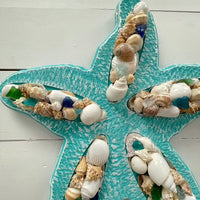 Teal Wooden Starfish w/Seashells - Sunshine & Sweet Pea's Coastal Decor