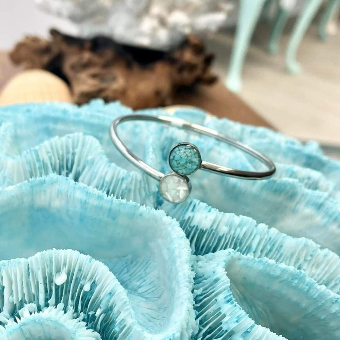 Twisty Bypass Turquoise & Mother of Pearl Dune Jewelry Cuff Bracelet - Sunshine & Sweet Pea's Coastal Decor