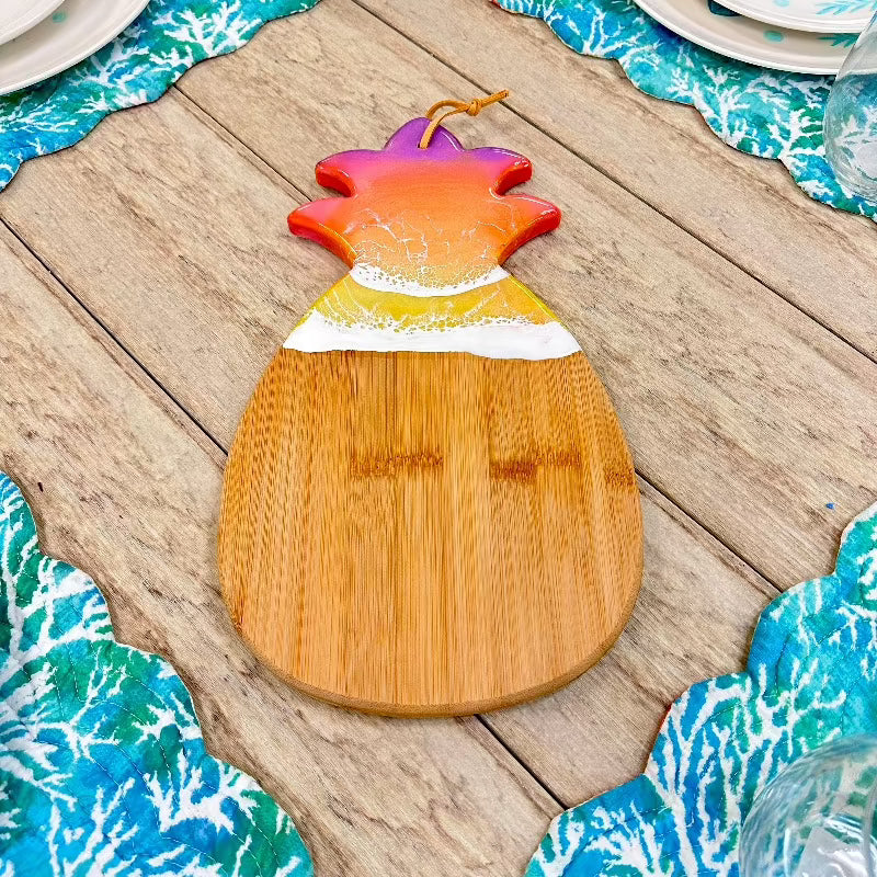 Pineapple Bamboo Charcuterie Boards with Sunrise Inspired Resin - Sunshine & Sweet Pea's Coastal Decor
