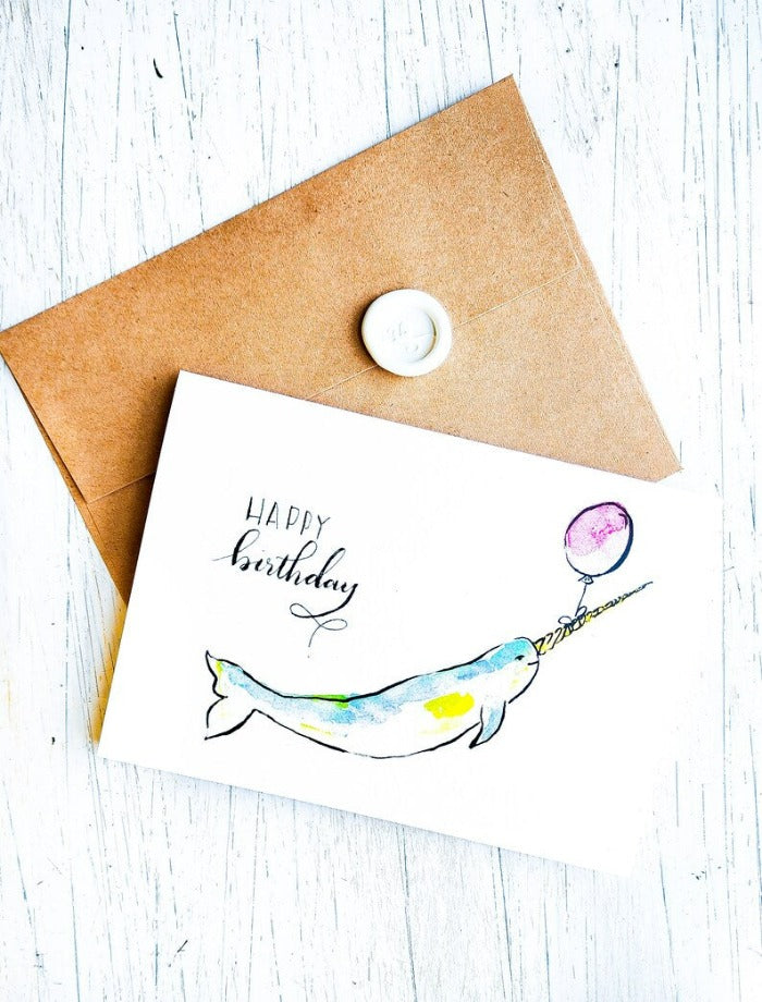 Narwhal Happy Birthday Greeting Card - Sunshine & Sweet Pea's Coastal Decor