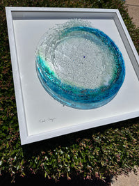 Large Framed Fused Glass Tidal Wave