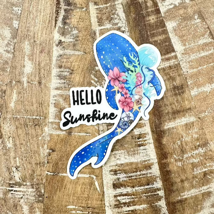 Hello Sunshine Whale Shark Sticker - Sunshine & Sweet Pea's Coastal Decor
