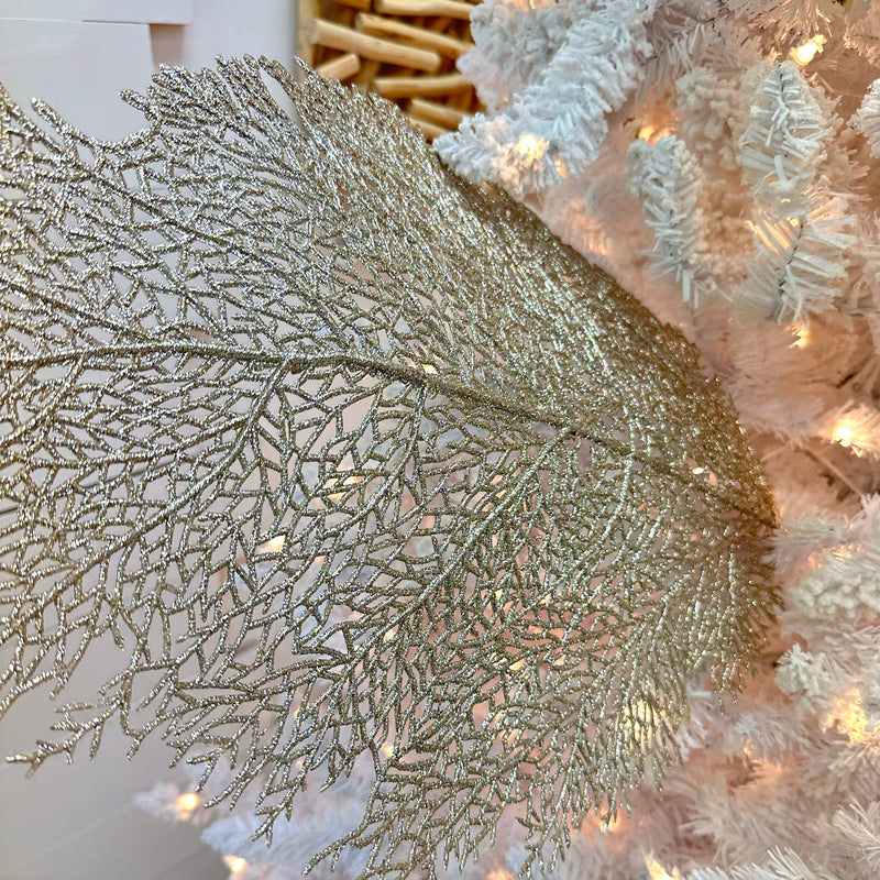 Gold Glitter Lace Fan Coral Sprig Decoration