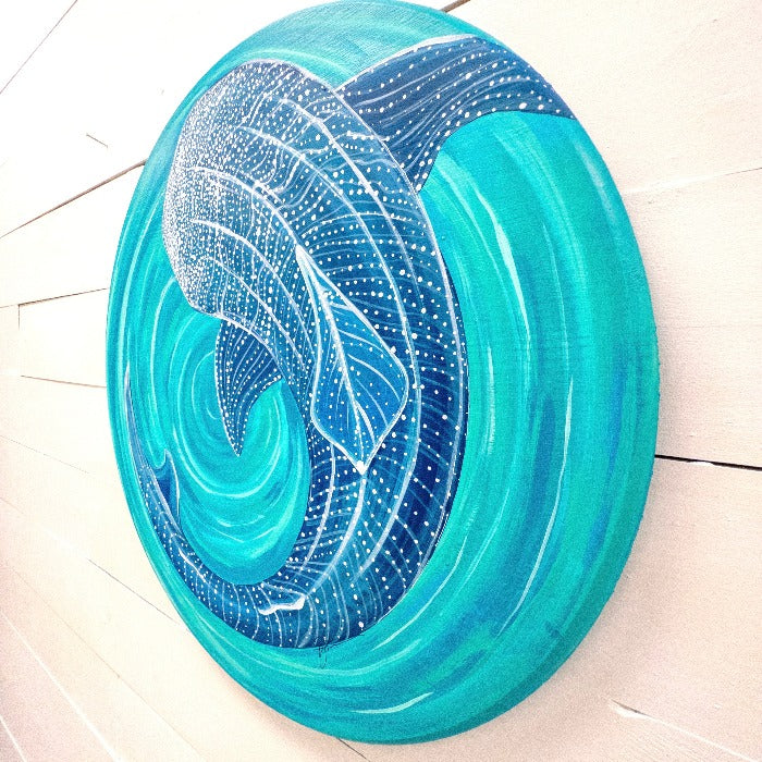 Whale Shark Painting On Wooden Round