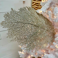 Gold Glitter Lace Fan Coral Sprig Decoration