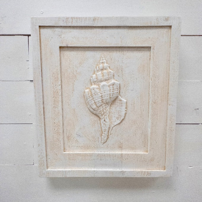 Conch Shell Double Framed Wood Carving - Sunshine & Sweet Pea's Coastal Decor