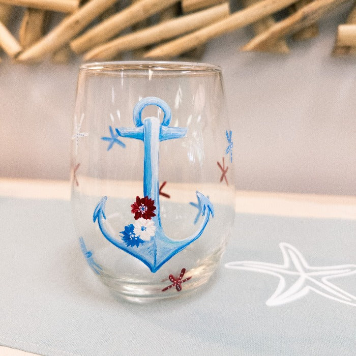 Assorted Ocean Inspired Hand Painted Stemless Wine Glasses - Sunshine & Sweet Pea's Coastal Decor