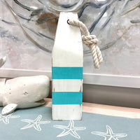 White & Teal Striped Wooden Buoy - Sunshine & Sweet Pea's Coastal Decor