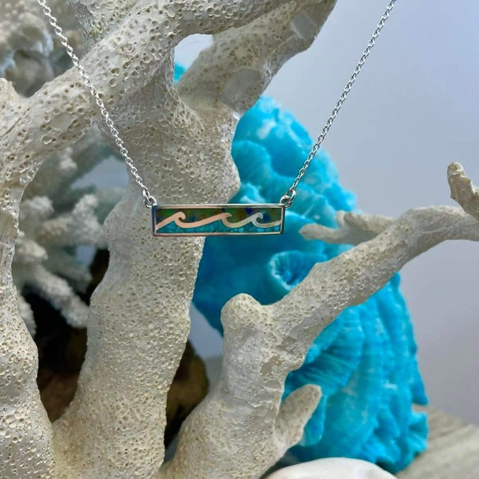 Luxe Wave Bar Mixed  Sea Glass & Turquoise Dune Jewelry Necklace - Sunshine & Sweet Pea's Coastal Decor