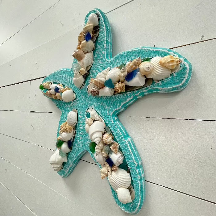 Teal Wooden Starfish w/Seashells - Sunshine & Sweet Pea's Coastal Decor