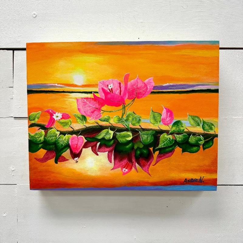Flowers On The Beach Sunset Painting - Sunshine & Sweet Pea's Coastal Decor