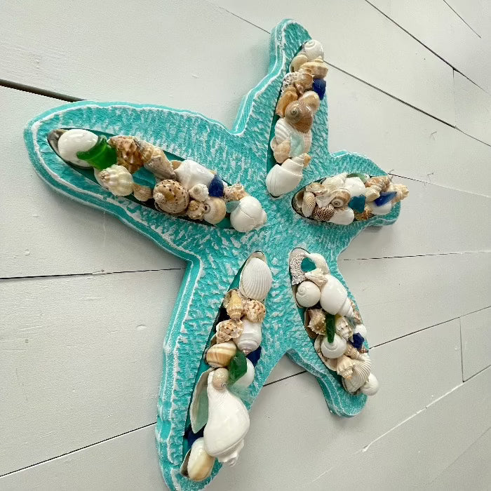 Teal Wooden Starfish w/Seashells - Sunshine & Sweet Pea's Coastal Decor