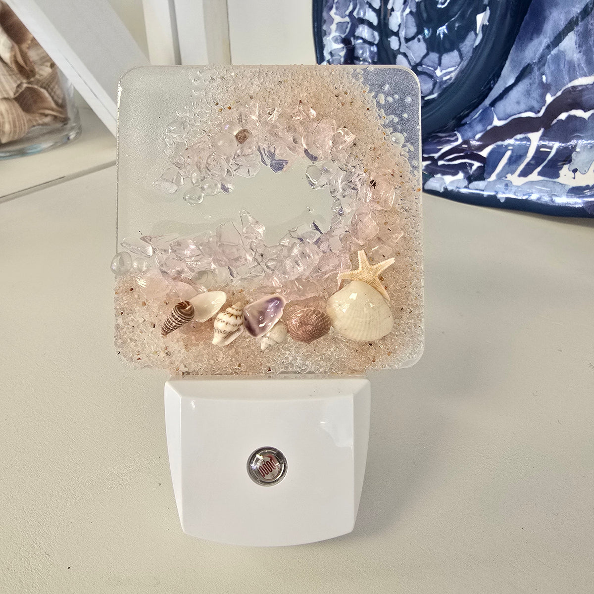 Acrylic Night Lights w/ Coastal Designs in Glass, Sand, Shells Resin